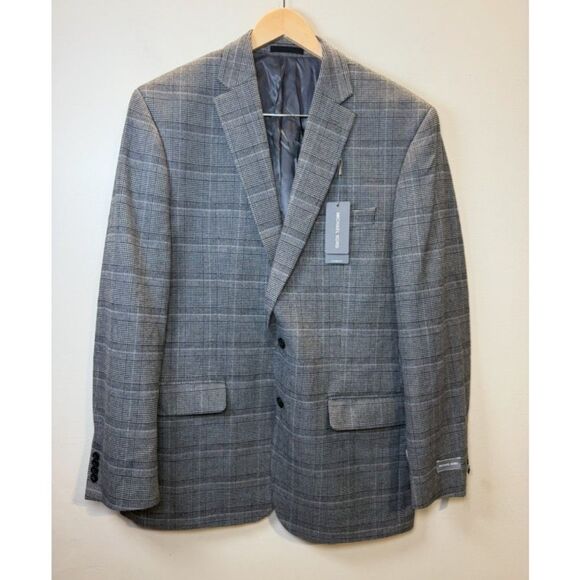 Michael Kors Kent Sport Coat Men's Size 44L Black White Stretch Plaid Tailored - Picture 4 of 9
